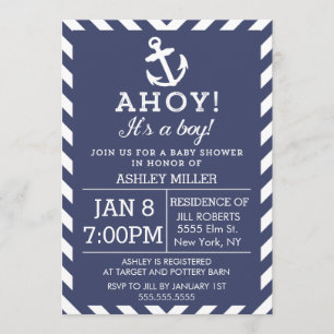 Navy Nautical Chevron Baby Shower Invitation