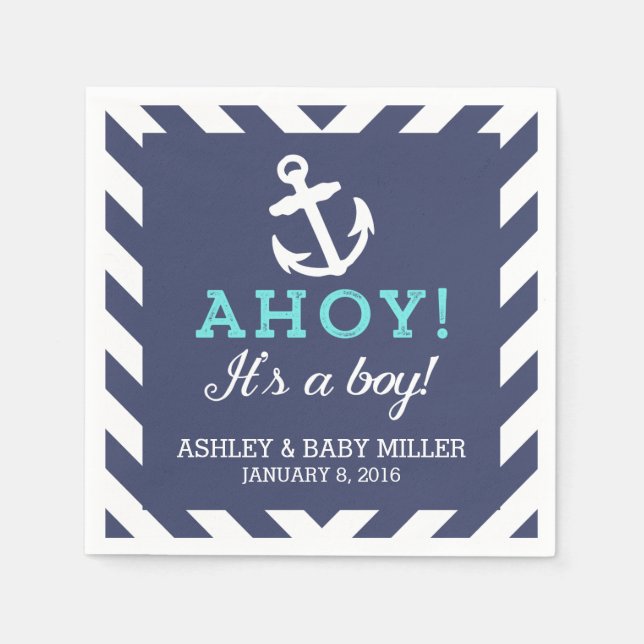 Navy Nautical Chevron Baby Shower Napkins (Front)