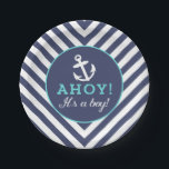 Navy Nautical Chevron Baby Shower Paper Plates<br><div class="desc">Celebrate your baby shower with cute trendy modern navy nautical chevron paper plates.</div>