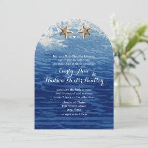 Navy Nautical Destination Beach Starfish Wedding Invitation