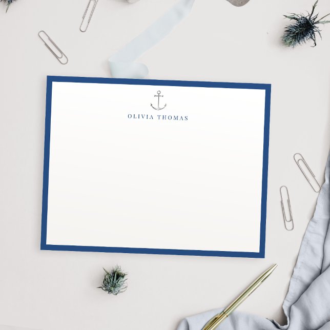 navy nautical minimalist personalised Stationery Card (navy nautical minimalist personalized Stationery Note Card)