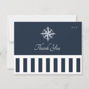 Navy Nautical Monogram Elegant Wedding Stripes Thank You Card