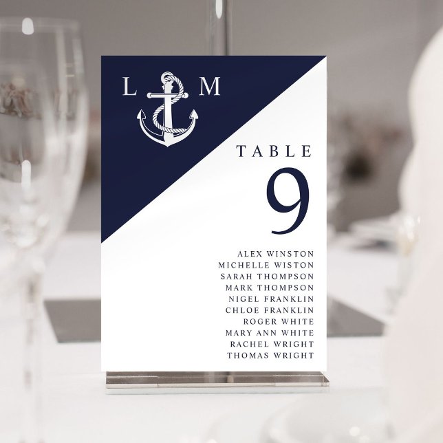 Navy Nautical Monogram Table Number Seating Chart (Navy Nautical Monogram Table Number Seating Chart)