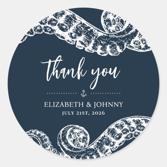 Navy Nautical Octopus Favor Gift Stickers (Front)