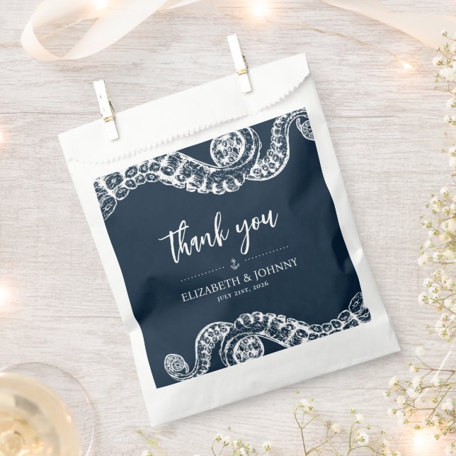 Navy Nautical Octopus Wedding Favour Bags (Clipped)