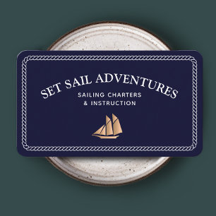 Navy Nautical Rope Gold Sailboat Business Card