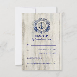 Navy Nautical Rustic Beach Wedding RSVP Card