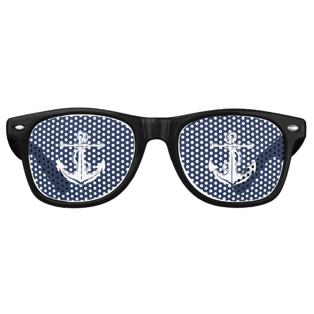Navy Nautical Sailor Anchor Modern Ocean Wedding Retro Sunglasses (Front)