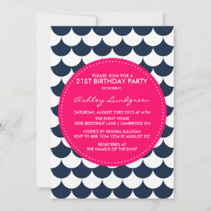 Navy Nautical Scallop Pattern Birthday Invitation