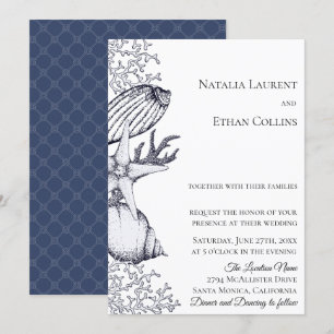 Navy Nautical Seashells Wedding Invitation