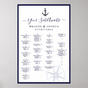 NAVY NAUTICAL SEATING CHART, ALPHABETICAL POSTER