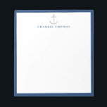 navy nautical simple personalised Stationery Notepad<br><div class="desc">Modern minimalist silver nautical anchor and navy border design,  clean and simple. 
See all the matching pieces in collection.</div>