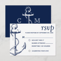 Navy Nautical Sketch Anchor No Children RSVP
