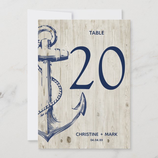 Navy Nautical Sketch Anchor Rustic Wood Invitation (Front)