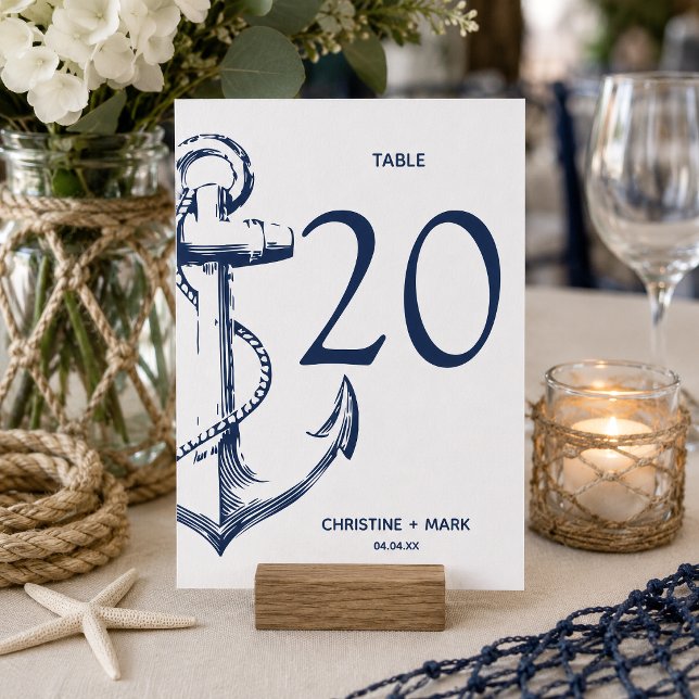 Navy Nautical Sketch Anchor | Table Numbers (Nautical Anchor themed table number card that is customizable and perfect for your table decor.
)