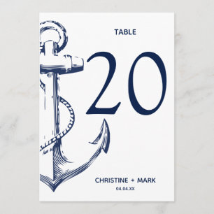 Navy Nautical Sketch Anchor   Table Numbers