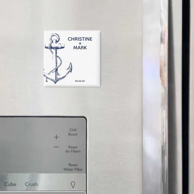 Navy Nautical Sketch Anchor Wedding Magnet (In Situ (Fridge))