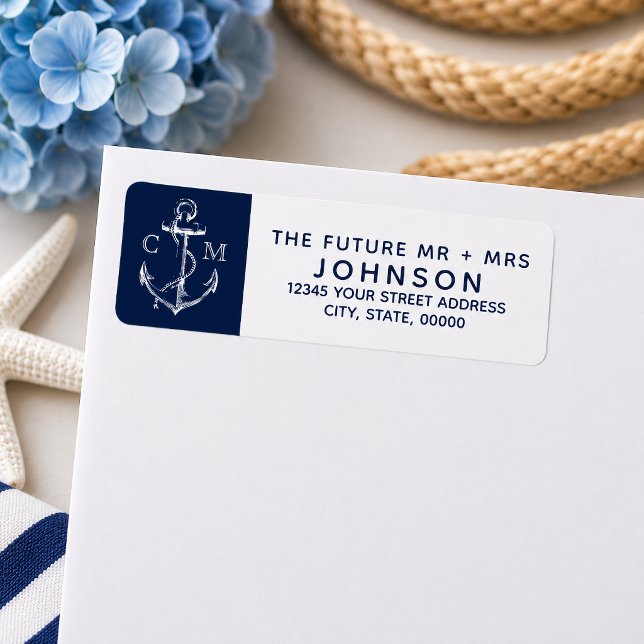 Navy Nautical Sketch White Anchor Monogram | (Navy nautical sketch anchor address labels for the future Mr & Mrs.

)