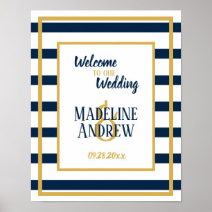 Navy Nautical Stripes Custom Wedding Poster