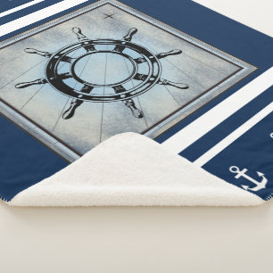 Navy Nautical Themed Sherpa Sherpa Blanket