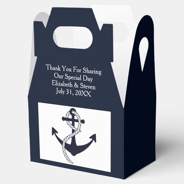 Navy Nautical Wedding Anchor Modern Favour Boxes (Opened)