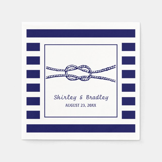 Navy Nautical Wedding Personalised Napkin (Front)