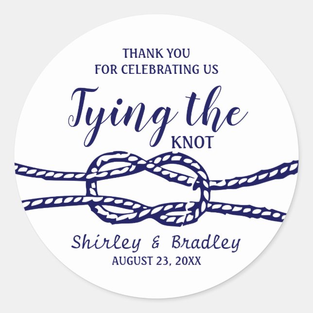 Navy Nautical Wedding | Tying the Knot Classic Round Sticker (Front)