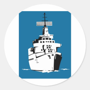 navy naval warship battleship with big guns classic round sticker