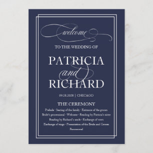 Navy Navy Blue Elegant Wedding Ceremony Program Programme