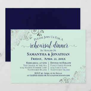 Navy & Neo Mint Green Wedding Rehearsal & Dinner Invitation