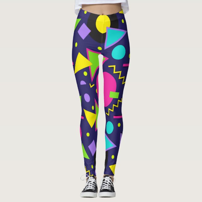Navy Neon Abstract Leggings (Front)