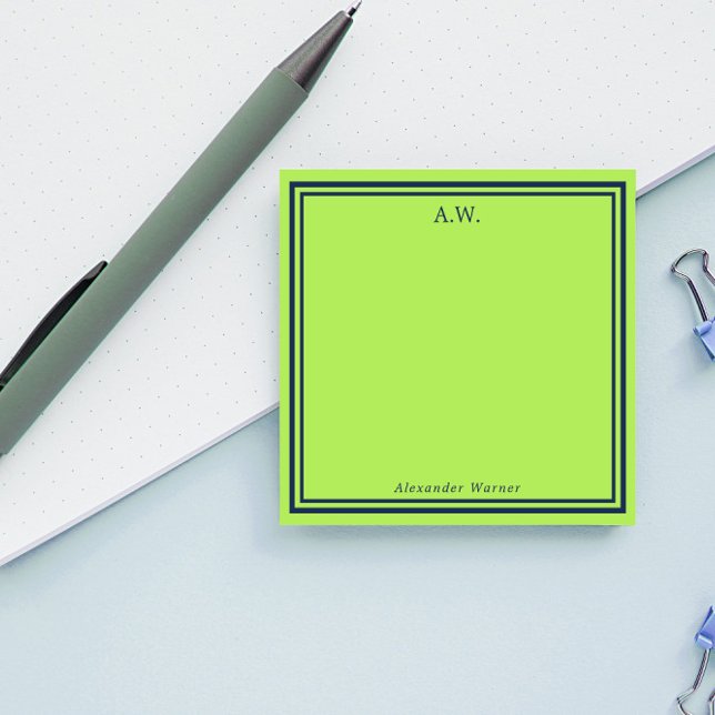 Navy & Neon Green Monogrammed Post-it Notes (Creator Uploaded)