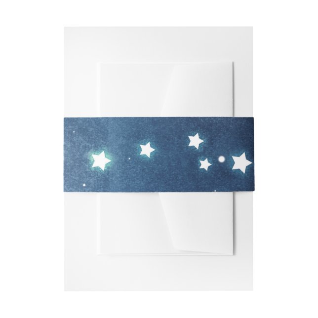 navy night and glowing stars wedding invitation belly band (Front Example)