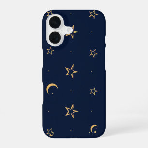 Navy Night Sky with Stars and Moon Pattern iPhone 16 Case