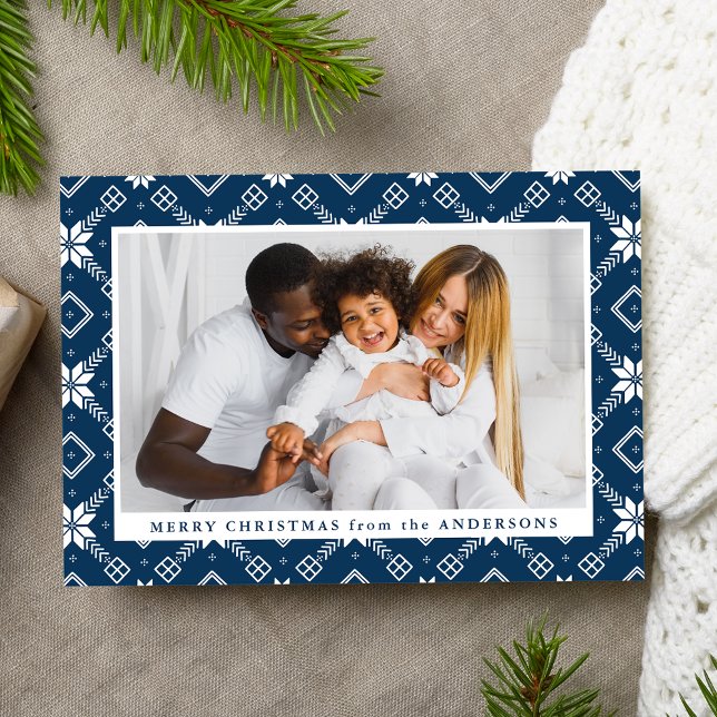 Navy Nordic Snowflake Pattern Photo Holiday Card (Creator Uploaded)