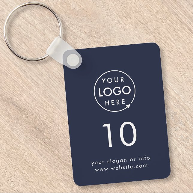 Navy Number | Modern Blue Hospitality Business Key Ring (Company branded room key keychain for offices, hotels, hospitality & business premises.)
