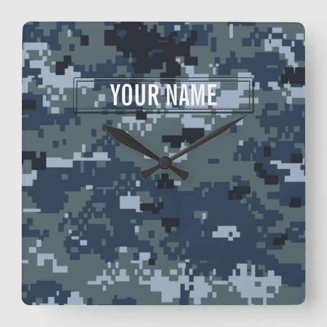 Navy NWU Camouflage Customisable Square Wall Clock (Front)