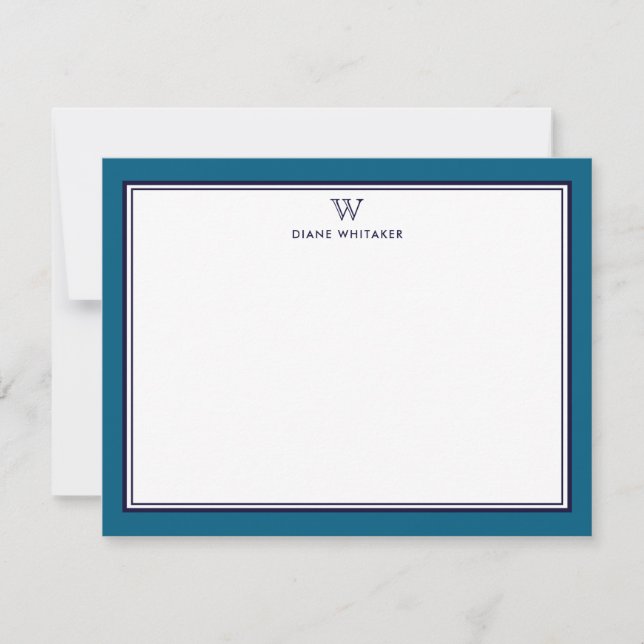 NAVY & OCEAN BLUE Classic Monogram Double Frame Card (Front)