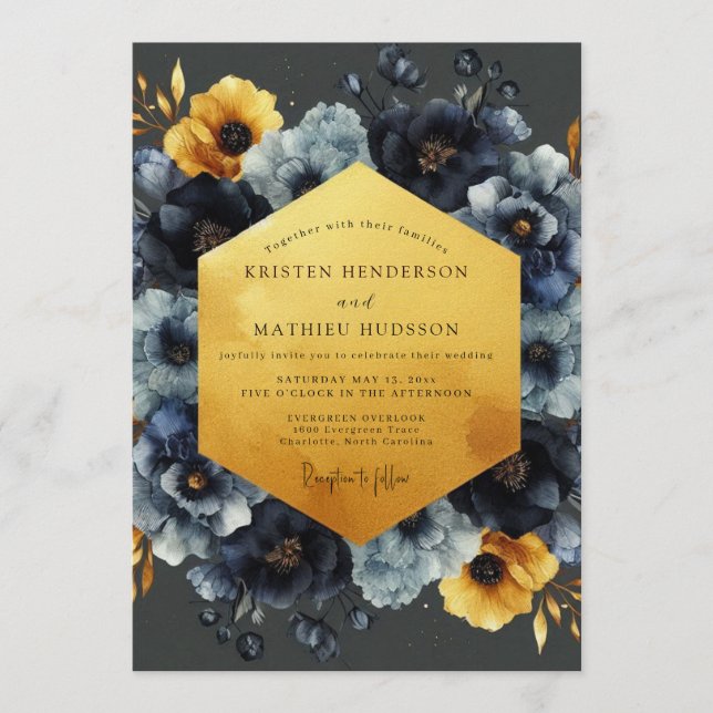 Navy Ochre Chiaroscuro Wedding Invitation (Front)