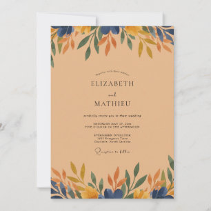 Navy Ochre Foliage Eucalyptus Wedding Invitation