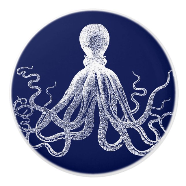 Navy Octopus Dark Blue Kraken Ceramic Knob (Front)