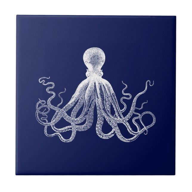 Navy Octopus Dark Blue Kraken Tile (Front)