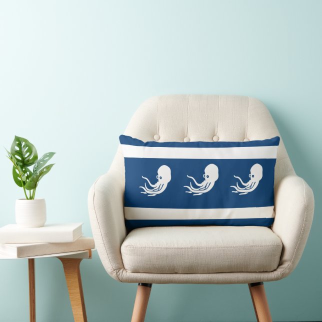 navy octopus / squid on  white  PILLOW coastal (Chair)