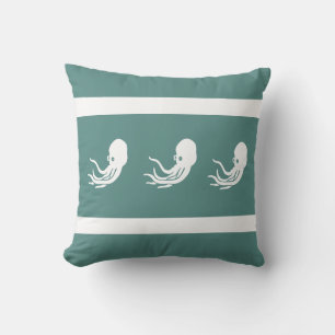 navy octopus / squid on  white  PILLOW coastal