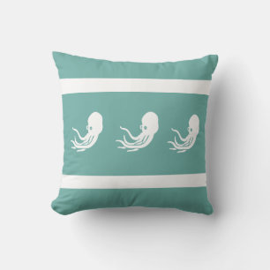 navy octopus / squid on  white  PILLOW coastal