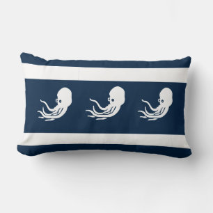 navy octopus / squid on white PILLOW coastal