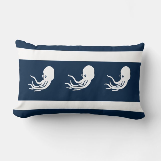 navy octopus / squid on  white  PILLOW coastal (Front)