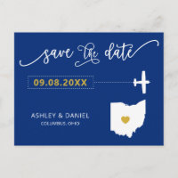 Navy Ohio Wedding Save the Date Map Postcard