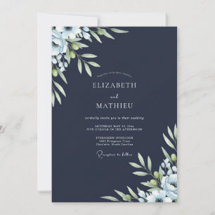 Navy Olive Foliage Eucalyptus Wedding Invitation