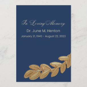 Navy Olive Leaf Funeral Memorial Program Programme